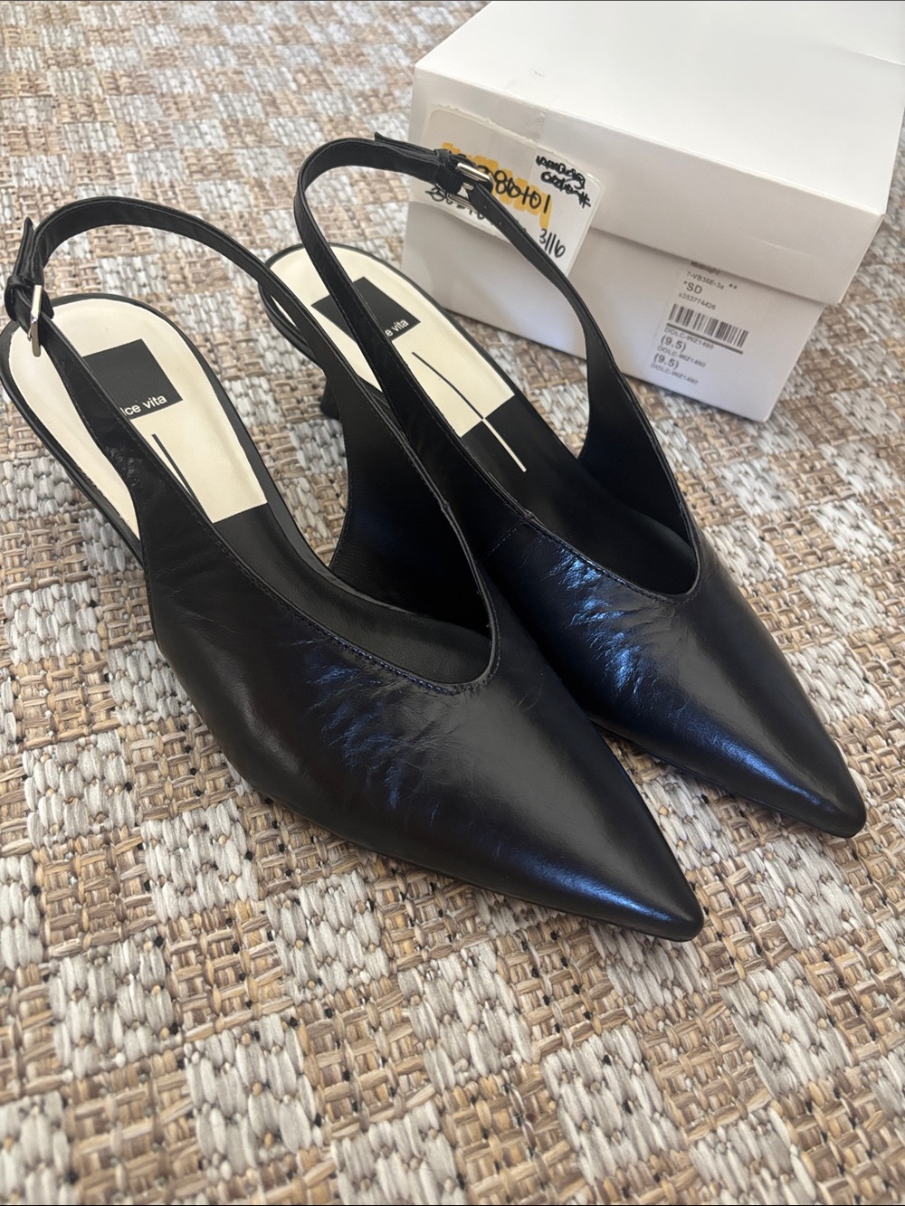NIB Dolce Vita Black Pointed Leather Slingback Heels